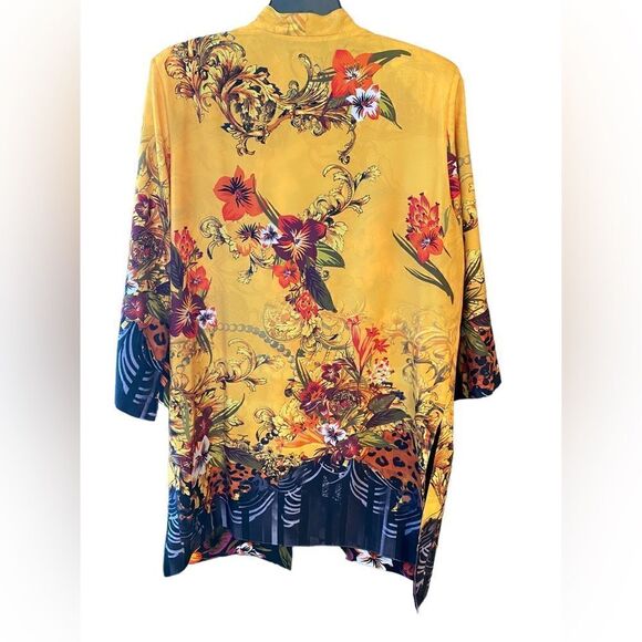 Japanese Designed Reversible Black Yellow Floral Glamorous Kimono Duster Jacket - Picture 5 of 9